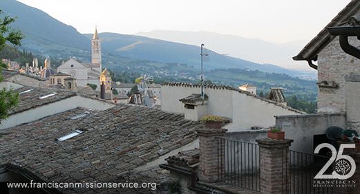 The view of  basilica of Saint Clare from Sarah's window on the May 2015 Assisi pilgrimage.