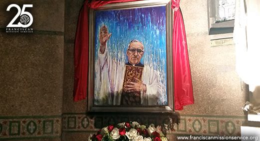 Newly installed portrait of Blessed Oscar Romero at the Shrine of the Sacred Heart.